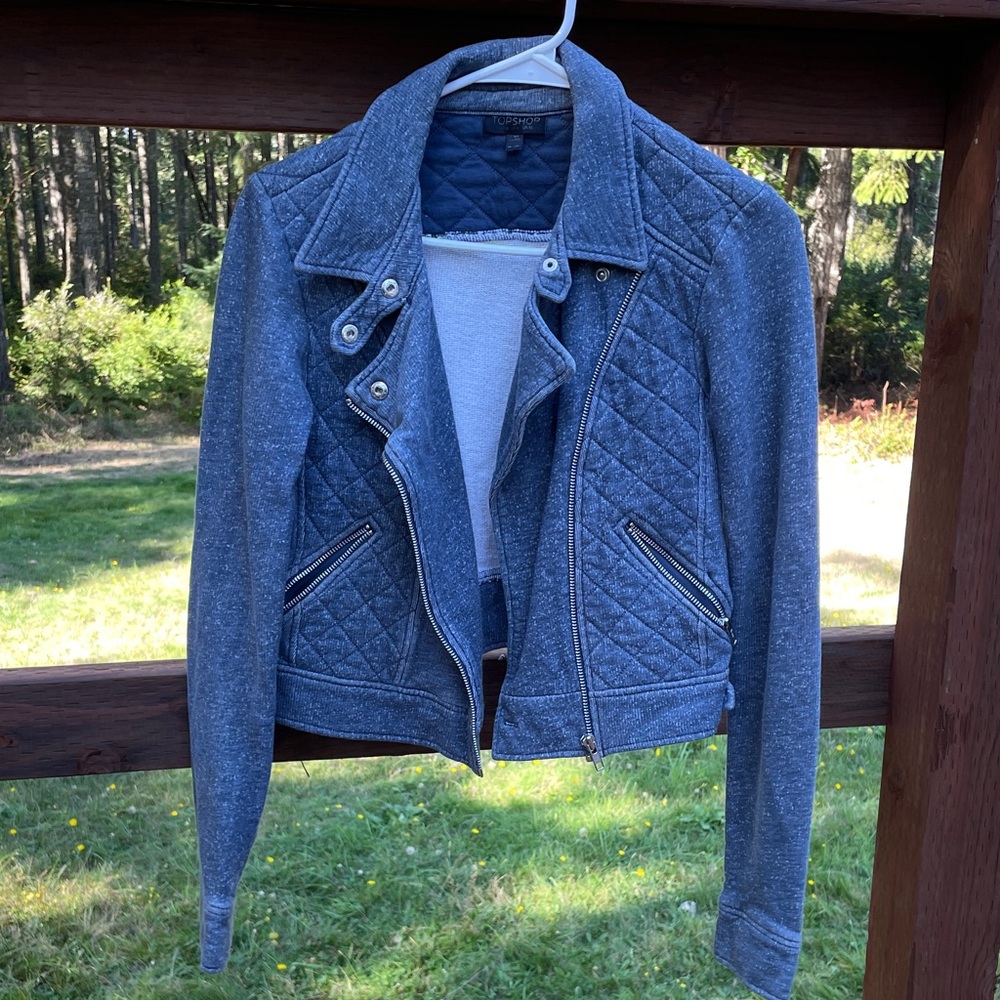 Topshop Blue Quilted Bomber Jacket